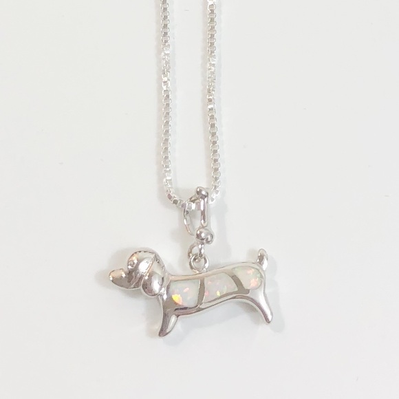 Posherpooch Other - Weenie Dachshund SS Pendant Necklace Fire Opal NWT